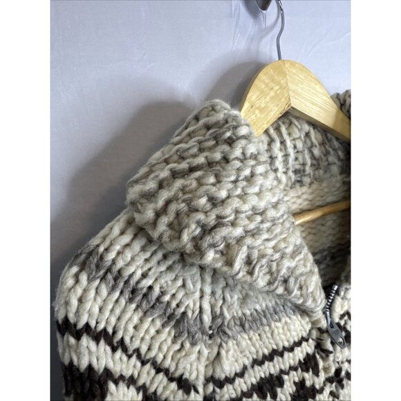 Chunky Cowichan-Style Hand-Knit Zip Cardigan Shawl Collar Men’s S / Women’s M - Picture 3 of 6
